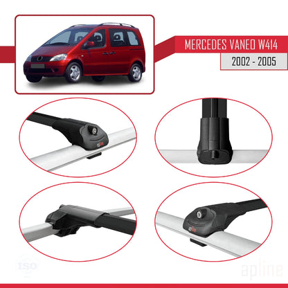 Compatible with Mercedes Vaneo (W414) 2002-2005 ACE-1 Car Roof Rack Cross Bar Black Aluminium 3 Bars
