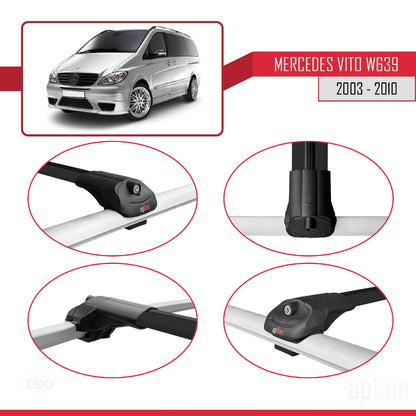 Compatible avec Mercedes Vito 2 (W639) Pre-Facelift 2003-2010 ACE-1 Barres de Toit Railing Porte-Bagages de Voiture Noir Aluminium 3 Barres
