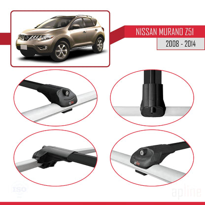 Compatible avec Nissan Murano 2 (Z51) 2008-2014 ACE-1 Barres de Toit Railing Porte-Bagages de Voiture Noir Aluminium 2 Barres
