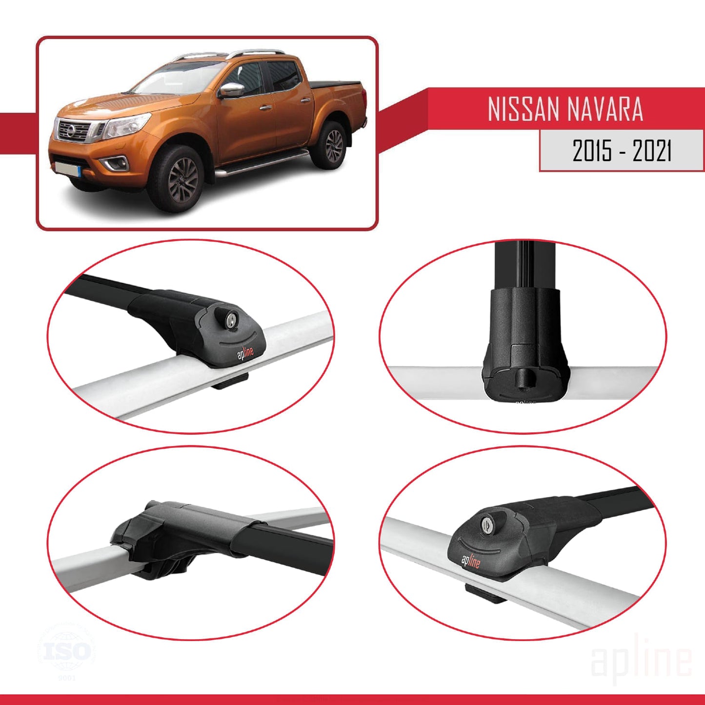 Compatible avec Nissan Navara 4 (D23) 2015-2021 ACE-1 Barres de Toit Railing Porte-Bagages de Voiture Noir Aluminium 3 Barres