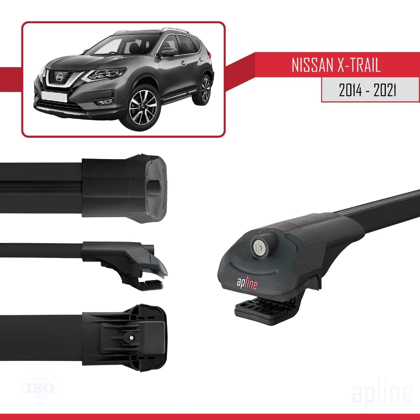 Compatible avec Nissan X-Trail 3 (T32) 2014-2021 ACE-1 Barres de Toit Railing Porte-Bagages de Voiture Noir Aluminium 2 Barres