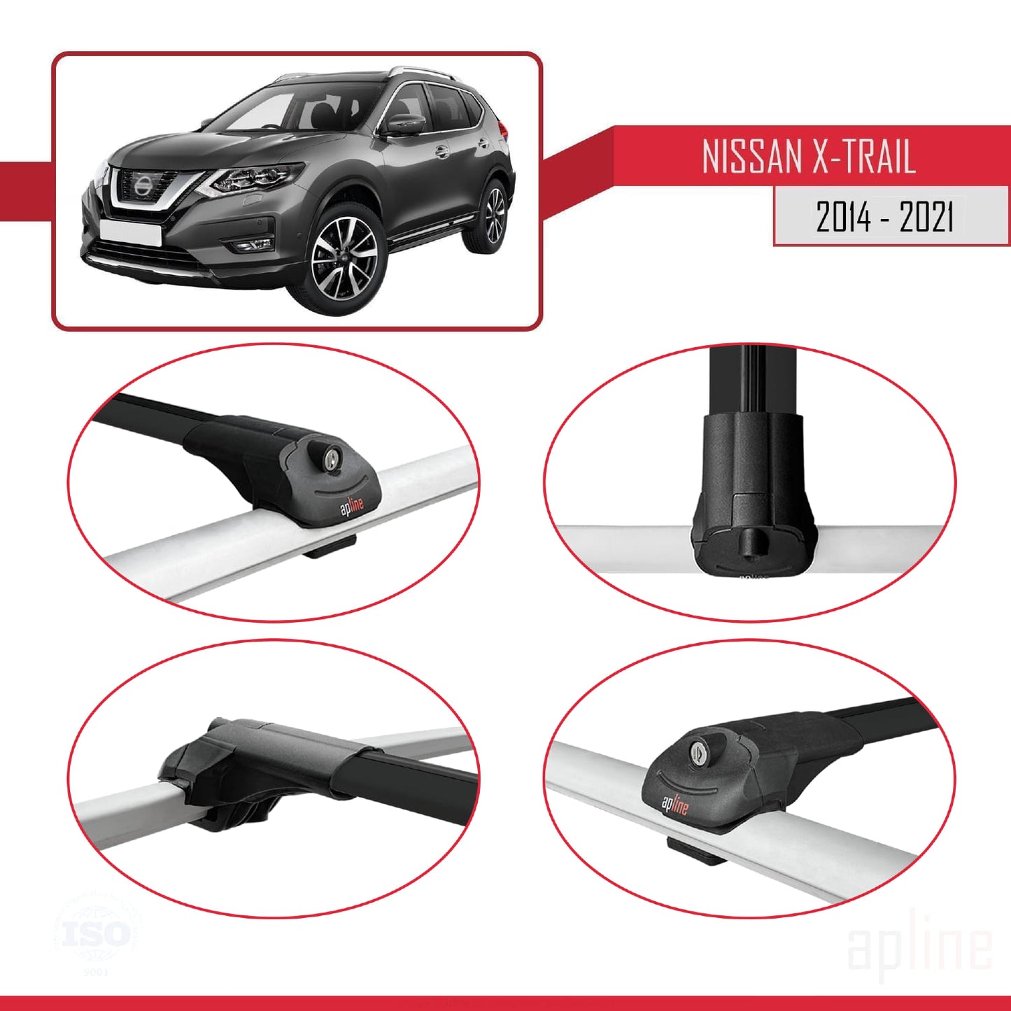 Compatible avec Nissan X-Trail 3 (T32) 2014-2021 ACE-1 Barres de Toit Railing Porte-Bagages de Voiture Noir Aluminium 2 Barres