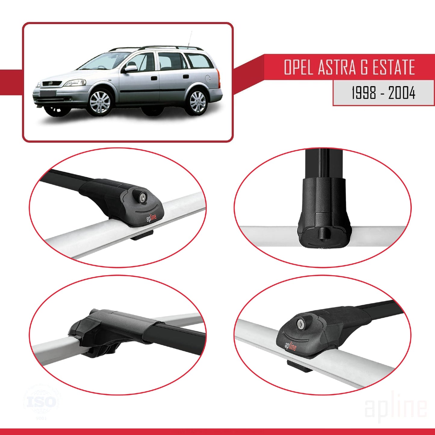 Compatible avec Opel Astra G (T98) Break 1998-2004 ACE-1 Barres de Toit Railing Porte-Bagages de Voiture Noir Aluminium 3 Barres