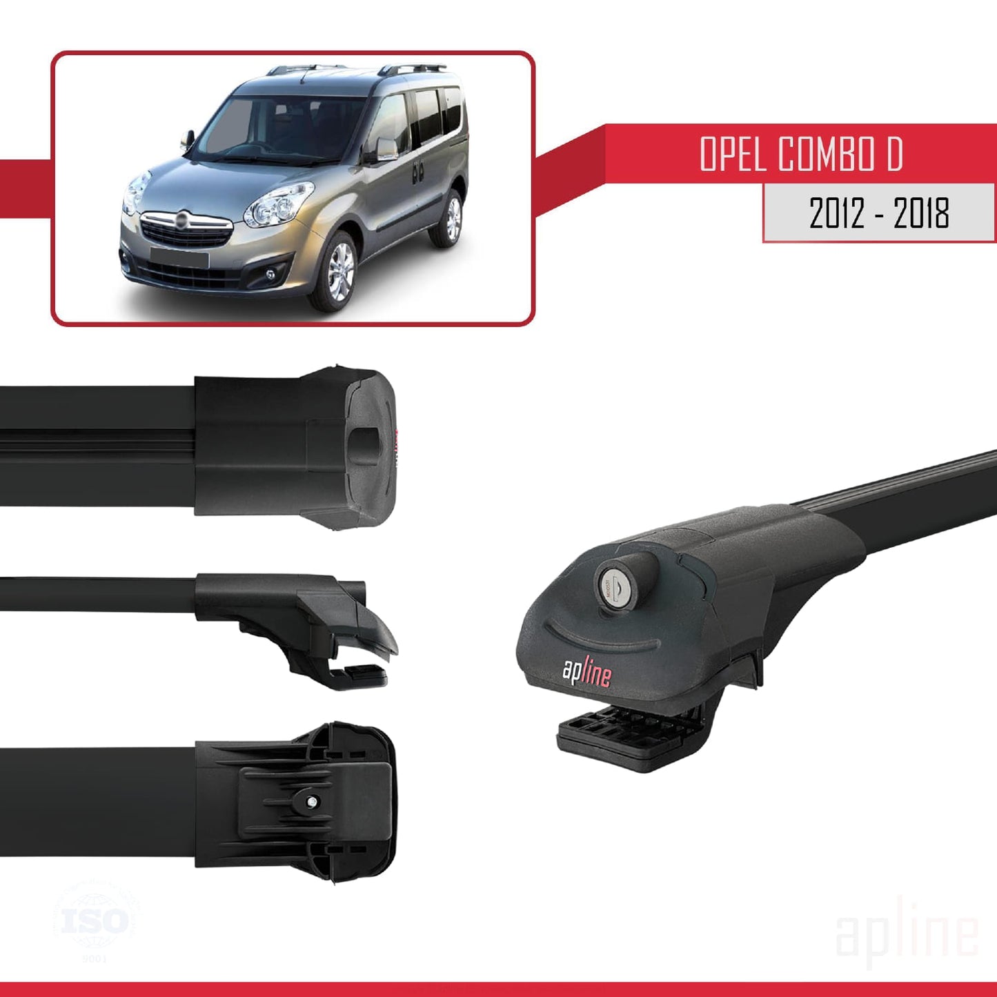 Compatible avec Opel Combo D 2012-2018 ACE-1 Barres de Toit Railing Porte-Bagages de Voiture Noir Aluminium 3 Barres