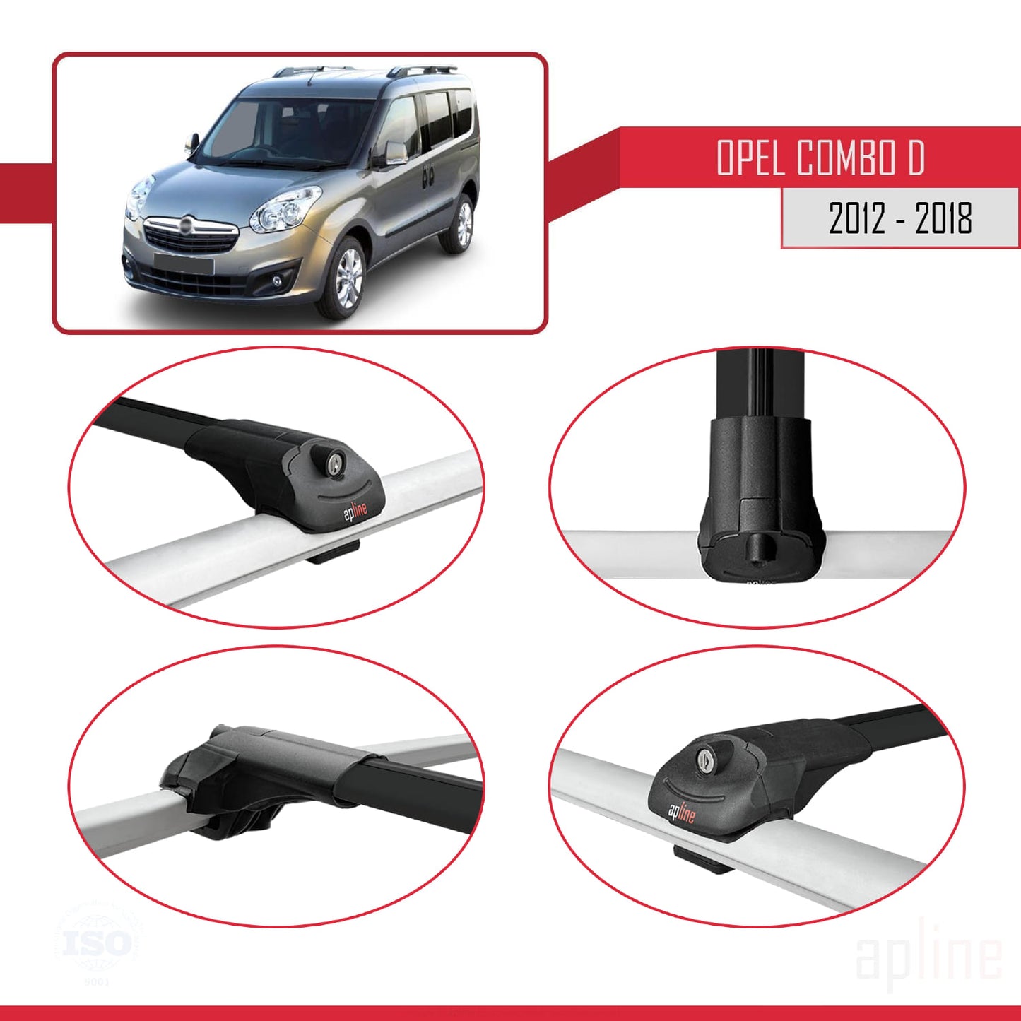 Compatible avec Opel Combo D 2012-2018 ACE-1 Barres de Toit Railing Porte-Bagages de Voiture Noir Aluminium 3 Barres