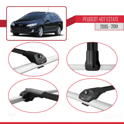 Compatible avec Peugeot 407 Break 2005-2011 ACE-1 Barres de Toit Railing Porte-Bagages de Voiture Noir Aluminium 3 Barres