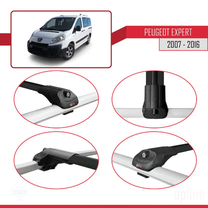 Compatible avec Peugeot Expert 2 2007-2016 ACE-1 Barres de Toit Railing Porte-Bagages de Voiture Noir Aluminium 2 Barres