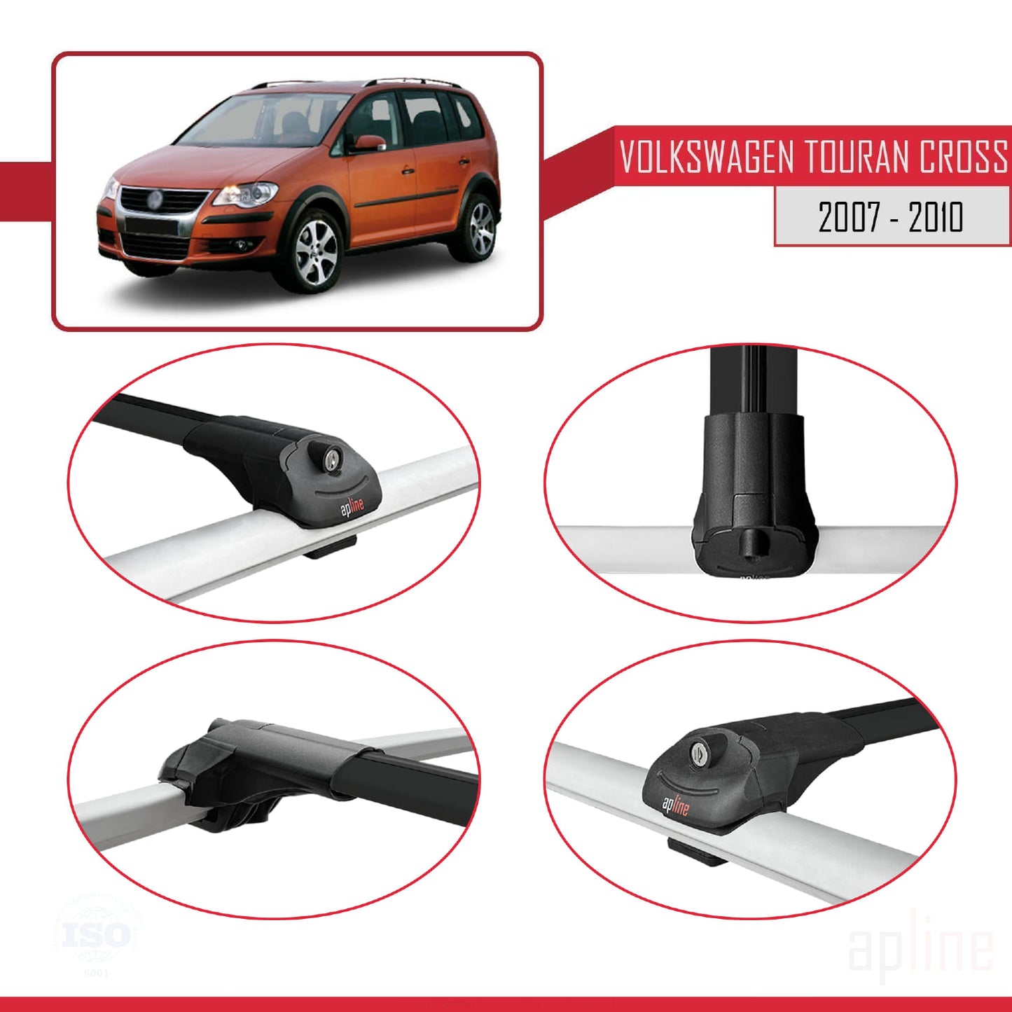 Compatible avec Volkswagen Touran Cross Pre-Facelift 2007-2010 ACE-1 Barres de Toit Railing Porte-Bagages de Voiture Noir Aluminium 3 Barres