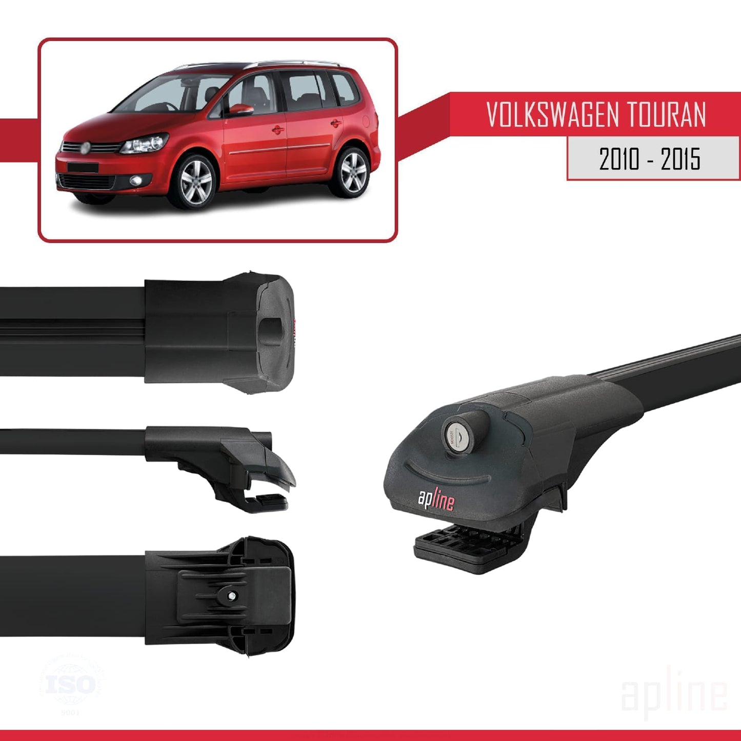 Compatible avec Volkswagen Touran Cross Post-Facelift 2010-2015 ACE-1 Barres de Toit Railing Porte-Bagages de Voiture Noir Aluminium 3 Barres