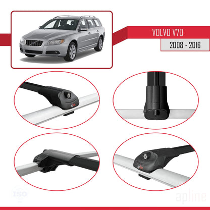 Compatible avec Volvo V70 III 2008-2016 ACE-1 Barres de Toit Railing Porte-Bagages de Voiture Noir Aluminium 2 Barres