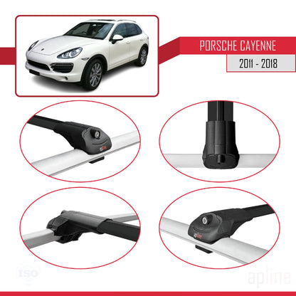 Compatible avec Porsche Cayenne 2 (92A) 2011-2018 ACE-1 Barres de Toit Railing Porte-Bagages de Voiture Noir Aluminium 2 Barres