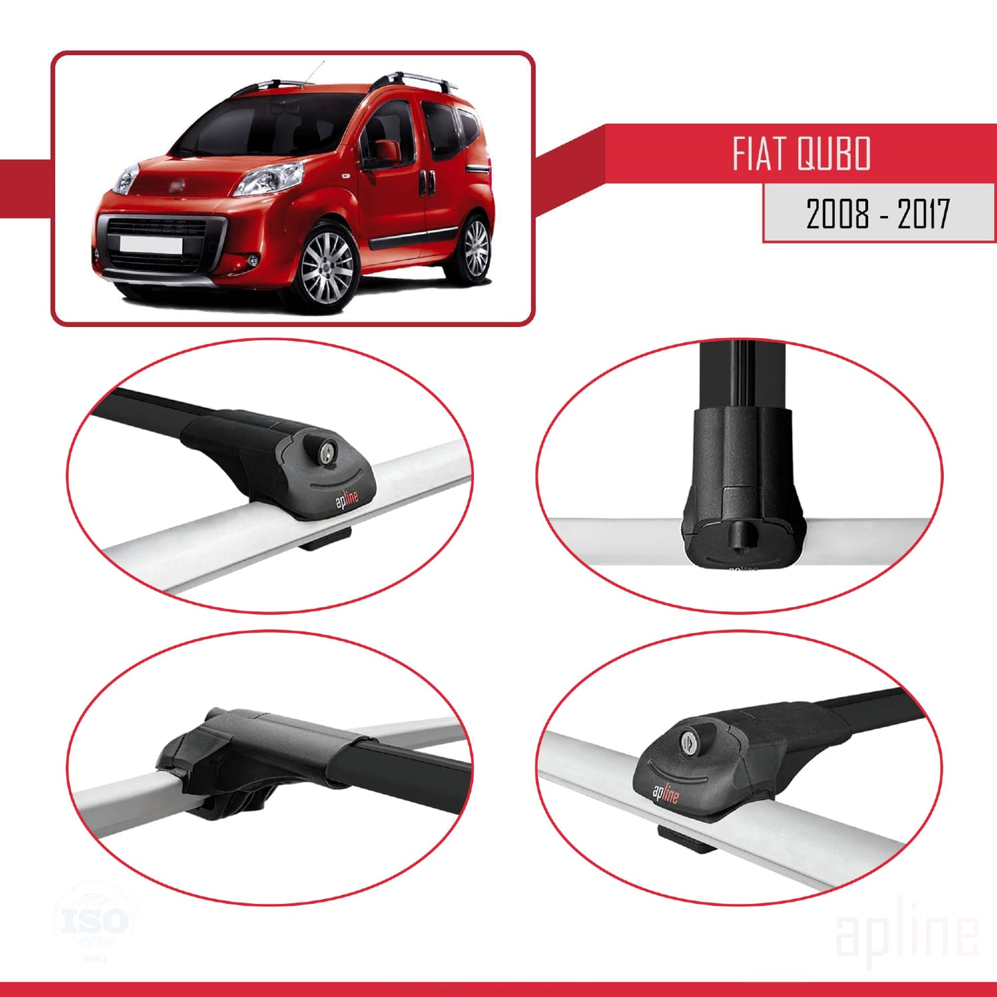 Compatible avec Fiat Qubo 2008-2017 ACE-1 Barres de Toit Railing Porte-Bagages de Voiture Noir Aluminium 2 Barres