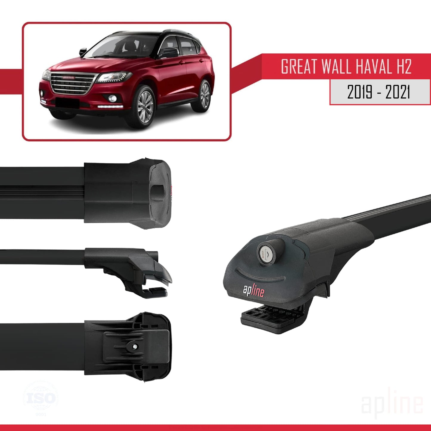Compatible avec Great Wall Haval H2 2019-2021 ACE-1 Barres de Toit Railing Porte-Bagages de Voiture Noir Aluminium 2 Barres
