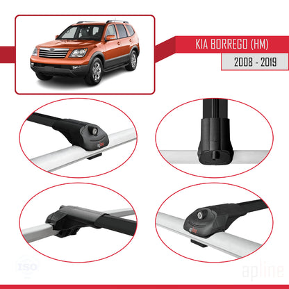 ACE-1 Dakdrager bagagedrager compatibel met Kia Borrego (HM) 2008-2019 Spoorstaven Zwart Aluminium 2 Staven