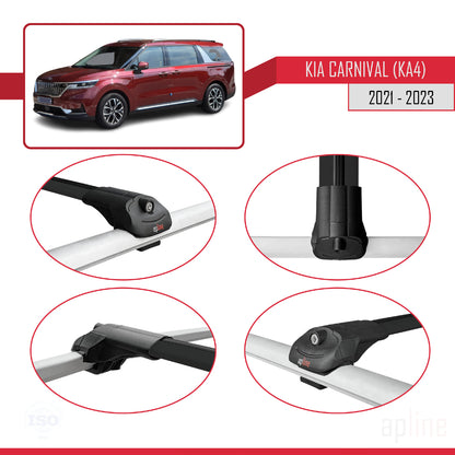 Compatible avec Kia Carnival 4 (KA4) 2021-2023 ACE-1 Barres de Toit Railing Porte-Bagages de Voiture Noir Aluminium 3 Barres
