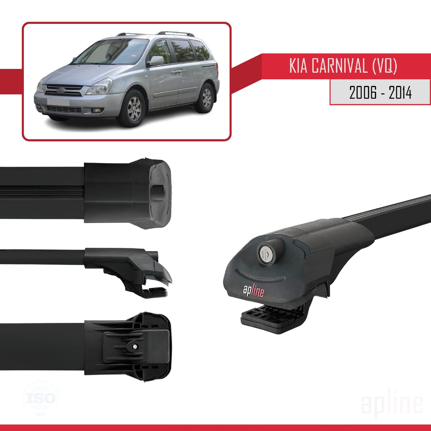 Compatible with Kia Carnival 2 (VQ) 2006-2014 ACE-1 Car Roof Rack Cross Bar Black Aluminium 3 Bars