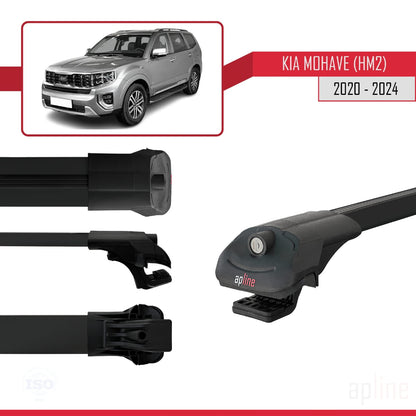 Compatible avec Kia Mohave 2 (HM2) 2020-2024 ACE-1 Barres de Toit Railing Porte-Bagages de Voiture Noir Aluminium 2 Barres