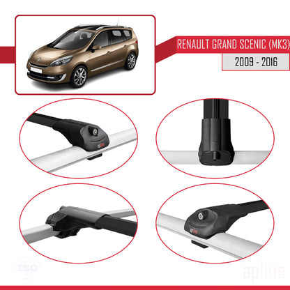 Compatible with Renault Grand Scenic 3 2009-2016 ACE-1 Car Roof Rack Cross Bar Black Aluminium 2 Bars