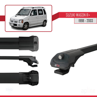 Compatible avec Suzuki Wagon R+ 1998-2003 ACE-1 Barres de Toit Railing Porte-Bagages de Voiture Noir Aluminium 2 Barres