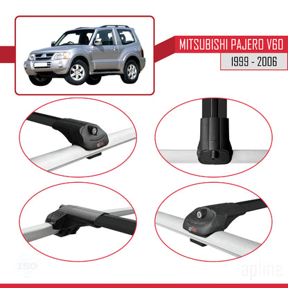 Compatible avec Mitsubishi Pajero (V60) 3 Kapı 1999-2006 ACE-1 Barres de Toit Railing Porte-Bagages de Voiture Noir Aluminium 2 Barres