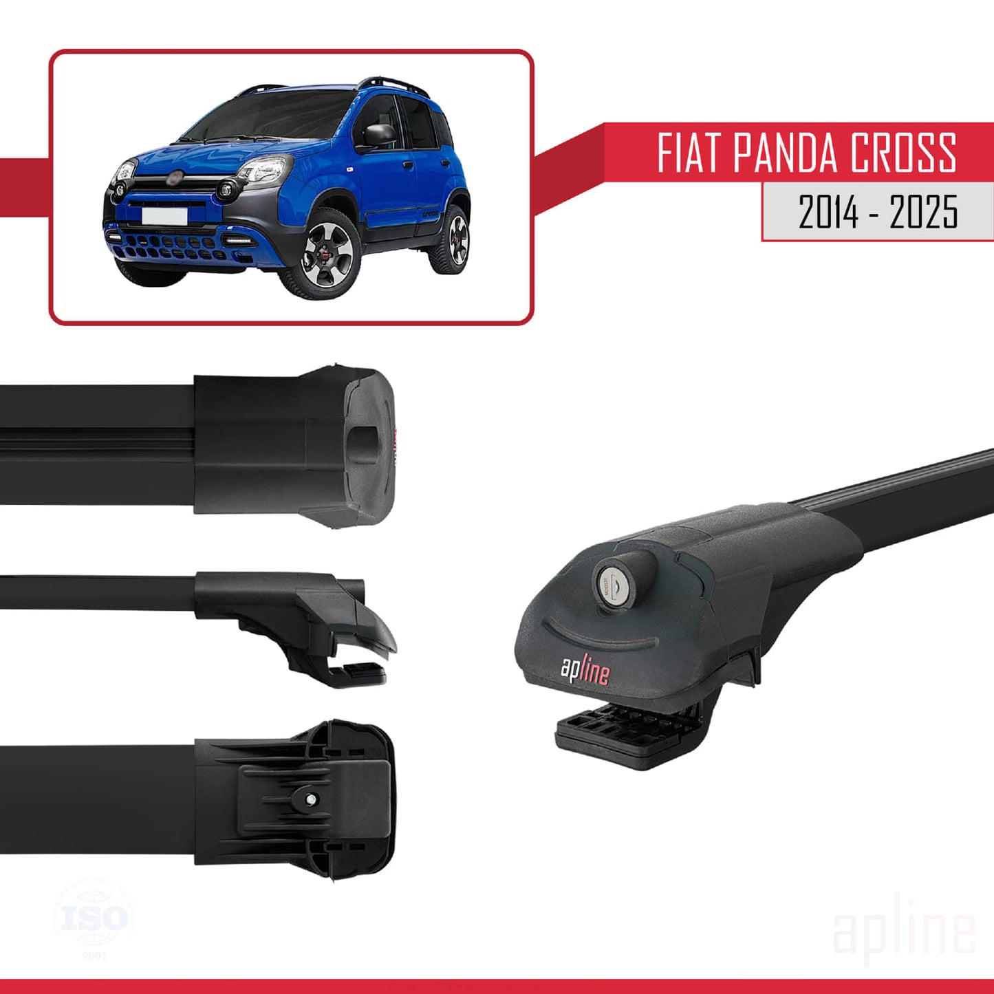 Compatible avec Fiat Panda Cross 2014-2025 ACE-1 Barres de Toit Railing Porte-Bagages de Voiture Noir Aluminium 3 Barres