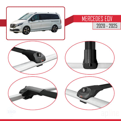 Compatible with Mercedes EQV (W447) 2020-2025 ACE-1 Car Roof Rack Cross Bar Black Aluminium 3 Bars