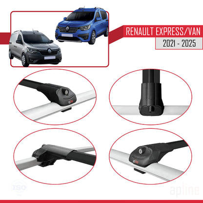 Compatible avec Renault Express 2021-2025 ACE-1 Barres de Toit Railing Porte-Bagages de Voiture Noir Aluminium 3 Barres