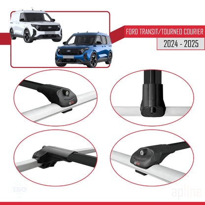 Compatible avec Ford Transit / Tourneo Courier 2024-2025 ACE-1 Barres de Toit Railing Porte-Bagages de Voiture Noir Aluminium 4 Barres