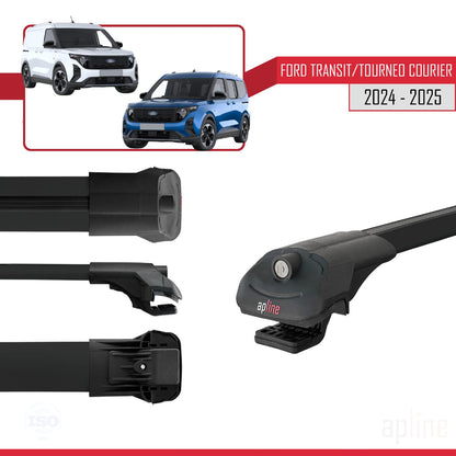Compatible avec Ford Transit / Tourneo Courier 2024-2025 ACE-1 Barres de Toit Railing Porte-Bagages de Voiture Noir Aluminium 2 Barres