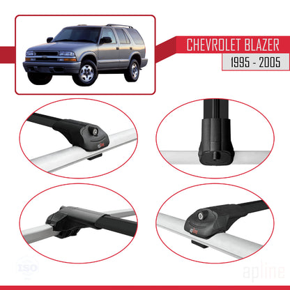 Compatible avec Chevrolet Blazer 1995-2005 ACE-1 Barres de Toit Railing Porte-Bagages de Voiture Noir Aluminium 3 Barres