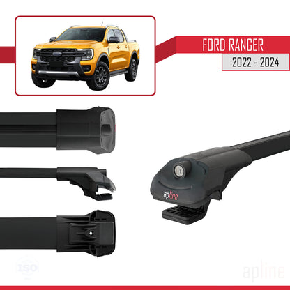 Compatible avec Ford Ranger (P703) 2022-2024 ACE-1 Barres de Toit Railing Porte-Bagages de Voiture Noir Aluminium 3 Barres