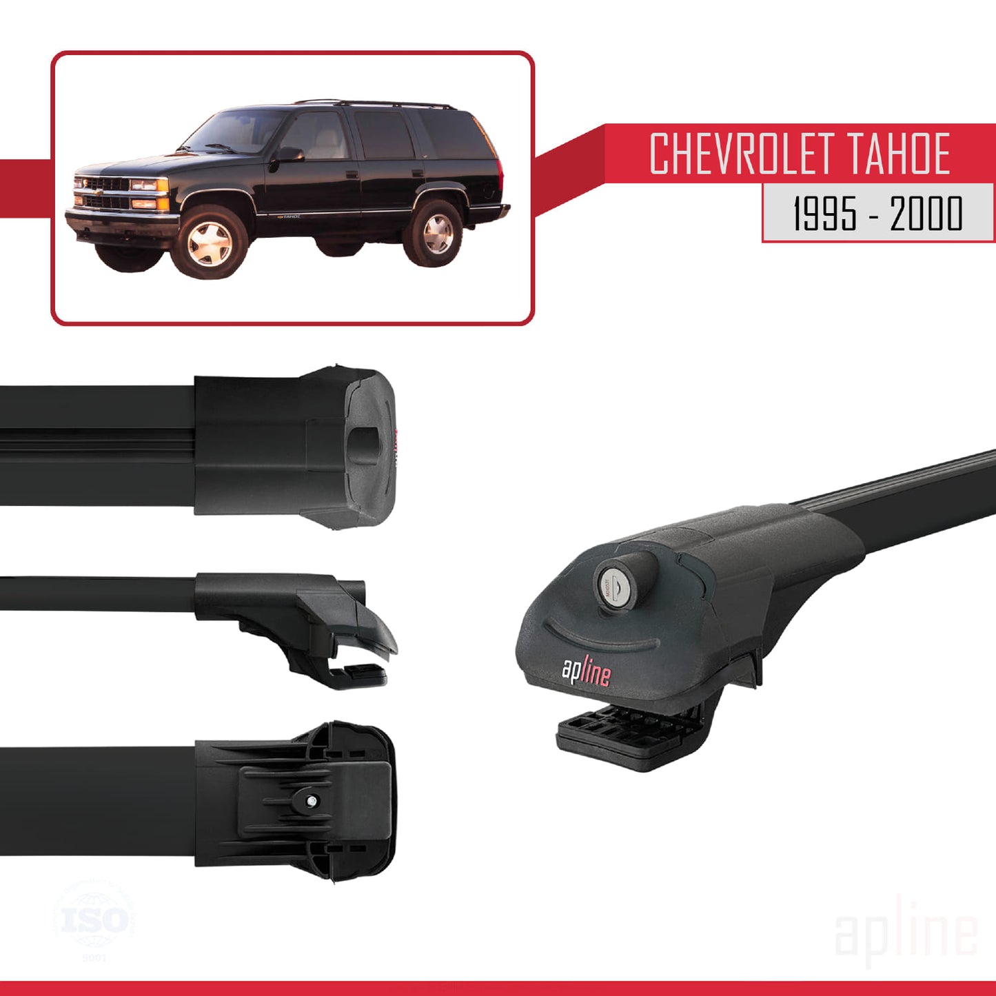 Compatible avec Chevrolet Tahoe 1995-2000 ACE-1 Barres de Toit Railing Porte-Bagages de Voiture Noir Aluminium 3 Barres