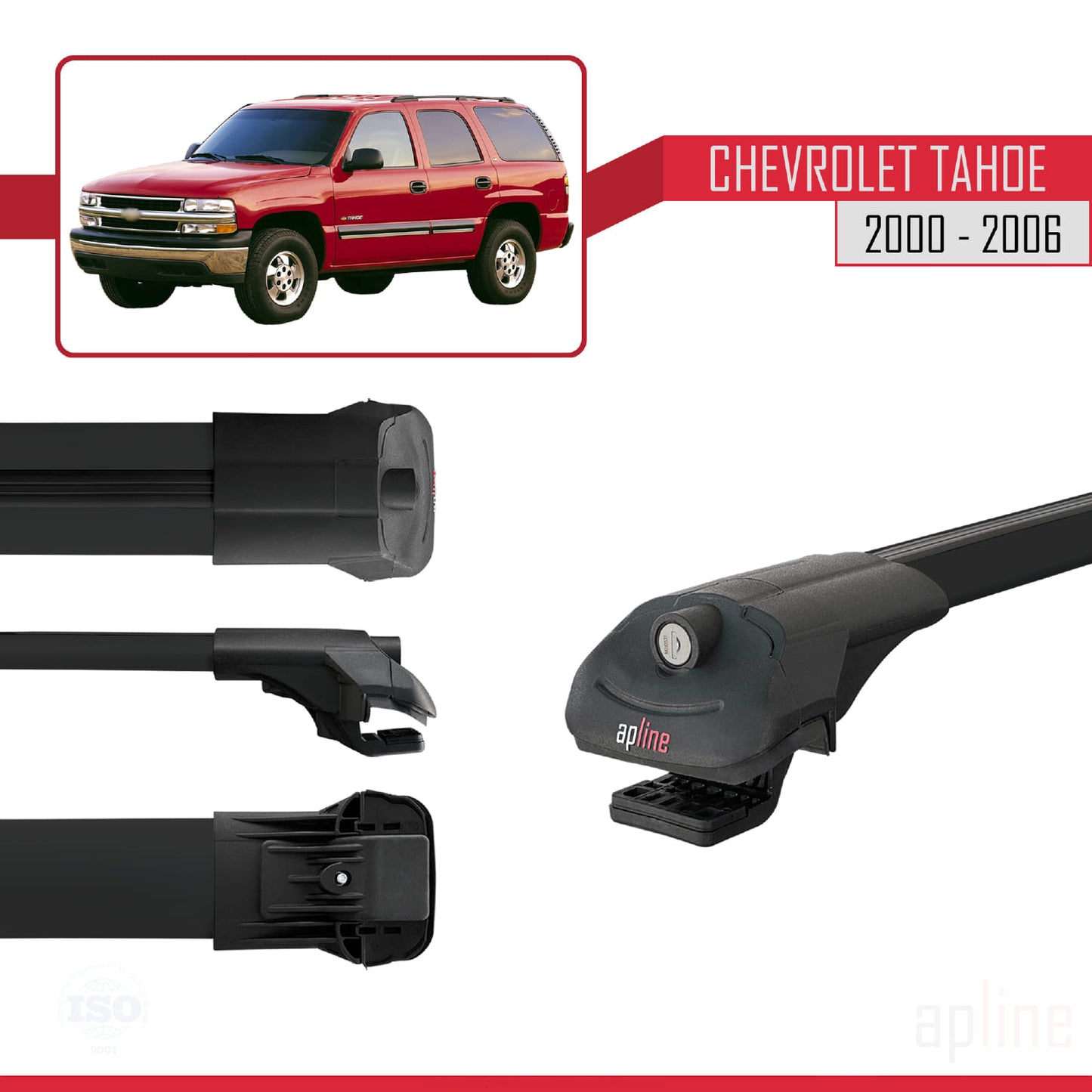 Compatible avec Chevrolet Tahoe 2000-2006 ACE-1 Barres de Toit Railing Porte-Bagages de Voiture Noir Aluminium 3 Barres