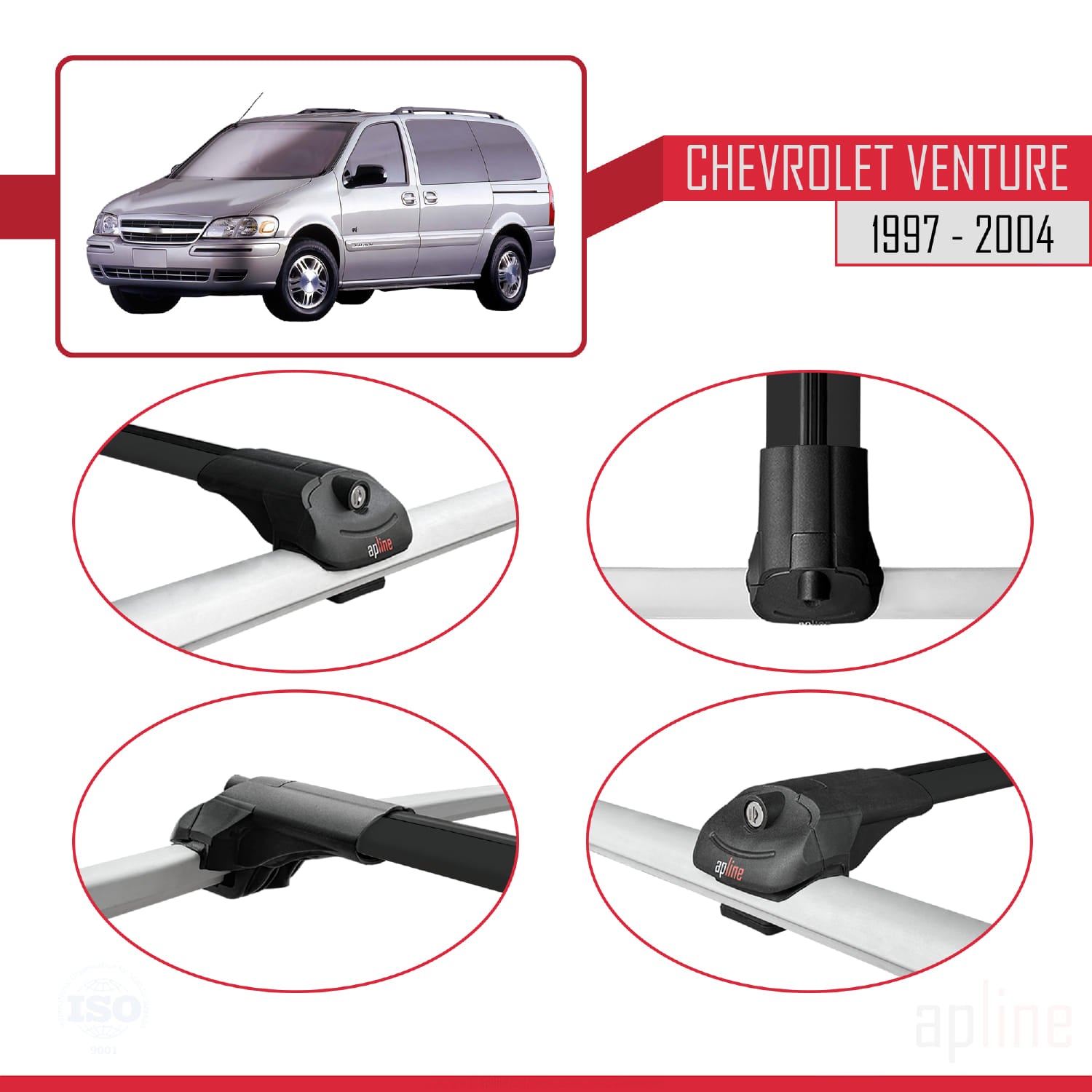 Compatible avec Chevrolet Venture 1997-2004 ACE-1 Barres de Toit Railing Porte-Bagages de Voiture Noir Aluminium 4 Barres