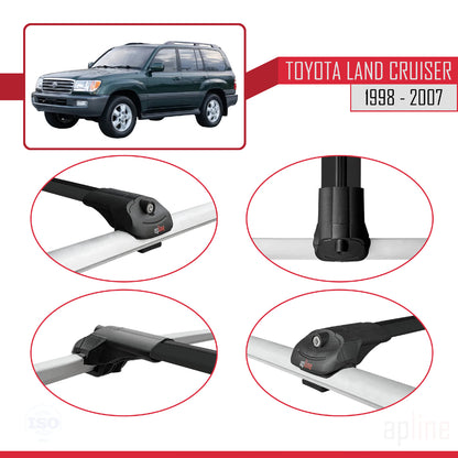 Compatible avec Toyota Land Cruiser 1998-2007 ACE-1 Barres de Toit Railing Porte-Bagages de Voiture Noir Aluminium 2 Barres