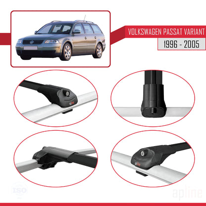 Compatible avec VW Passat B5 Variant 1996-2005 ACE-1 Barres de Toit Railing Porte-Bagages de Voiture Noir Aluminium 3 Barres