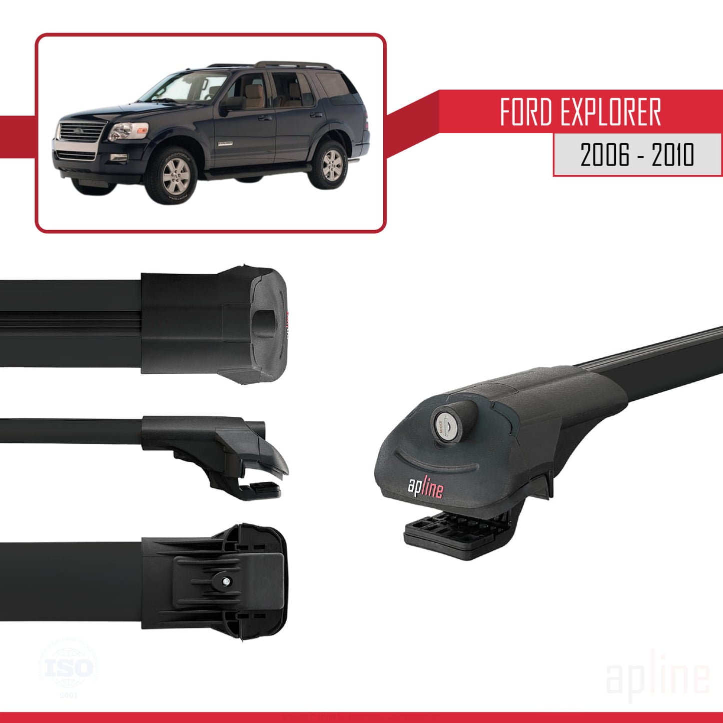 Compatible avec Ford Explorer 2006-2010 ACE-1 Barres de Toit Railing Porte-Bagages de Voiture Noir Aluminium 2 Barres