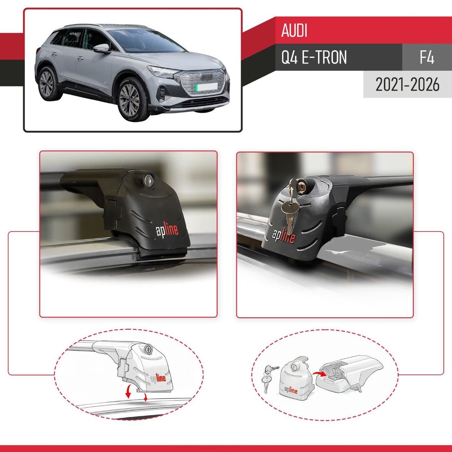 Compatible with Q4 (F4) E-Tron 2021-2025 ACE-2 Car Roof Rack Cross Bar Black Aluminium 2 Bars