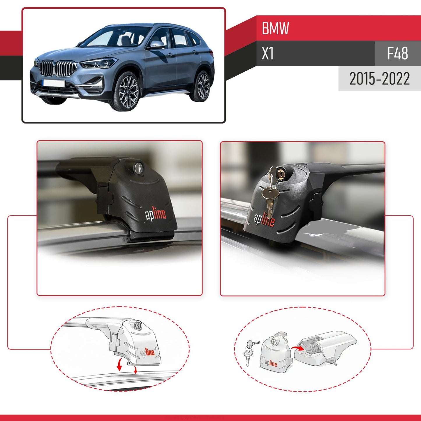 ACE-2 Dakdrager bagagedrager compatibel met BMW X1 (F48) 2016-2022 Spoorstaven Zwart Aluminium 2 Staven
