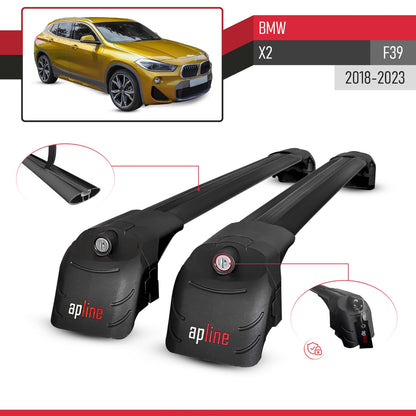 ACE-2 Dakdrager bagagedrager compatibel met BMW X2 (F39) 2018-2023 Spoorstaven Zwart Aluminium 2 Staven