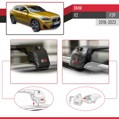 ACE-2 Dakdrager bagagedrager compatibel met BMW X2 (F39) 2018-2023 Spoorstaven Zwart Aluminium 2 Staven