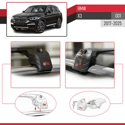 ACE-2 Dakdrager bagagedrager compatibel met BMW X3 (G01) 2018-2024 Spoorstaven Zwart Aluminium 2 Staven