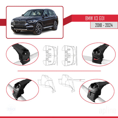 Compatible avec BMW X3 (G01) 2018-2024 ACE-2 Barres de Toit Railing Porte-Bagages de Voiture Noir Aluminium 2 Barres