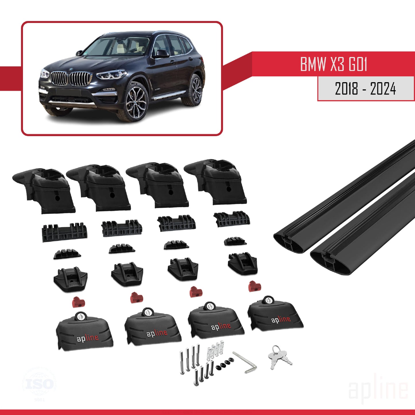 Compatible avec BMW X3 (G01) 2018-2024 ACE-2 Barres de Toit Railing Porte-Bagages de Voiture Noir Aluminium 2 Barres