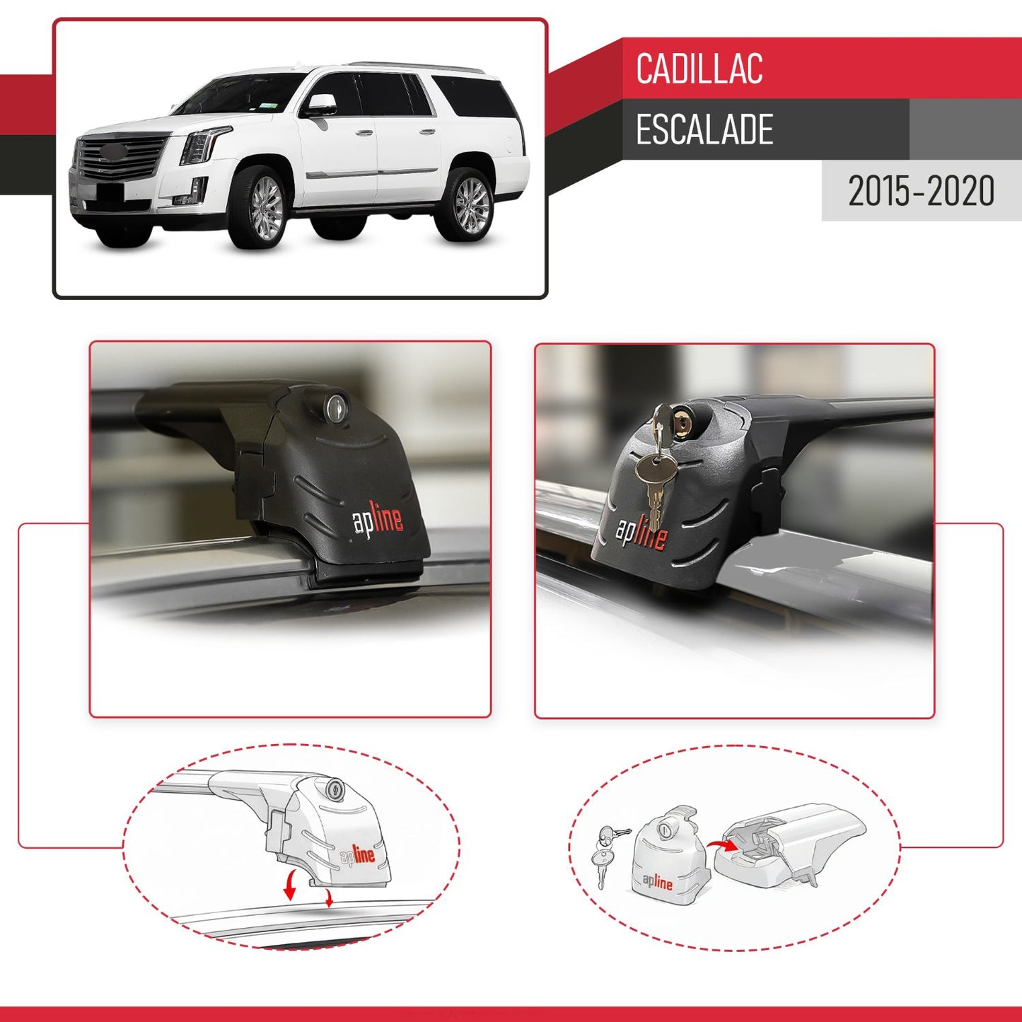 ACE-2 Dakdrager bagagedrager compatibel met Cadillac Escalade 2015-2020 Spoorstaven Zwart Aluminium 2 Staven