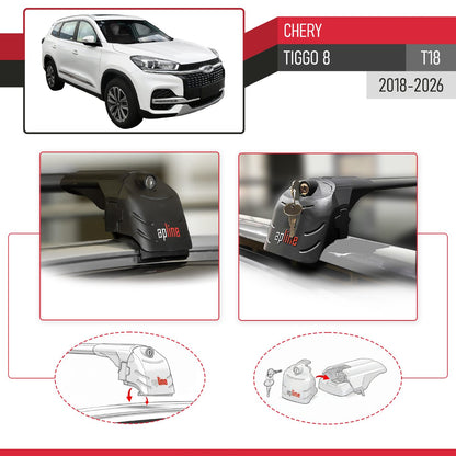 ACE-2 Dakdrager bagagedrager compatibel met Chery Tiggo 8 2018-2024 Spoorstaven Zwart Aluminium 2 Staven