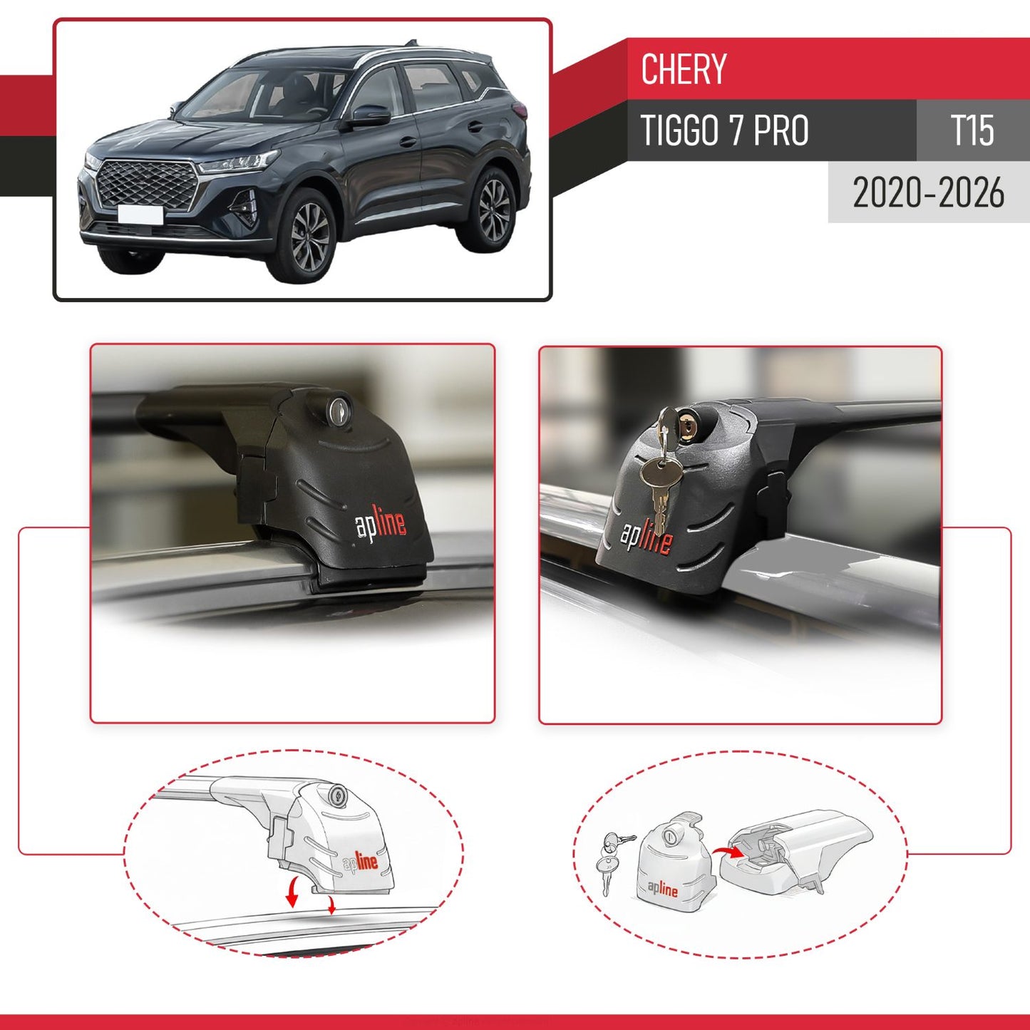 ACE-2 Dakdrager bagagedrager compatibel met Chery Tiggo 7 (T15) Pro 2020-2025 Spoorstaven Zwart Aluminium 2 Staven