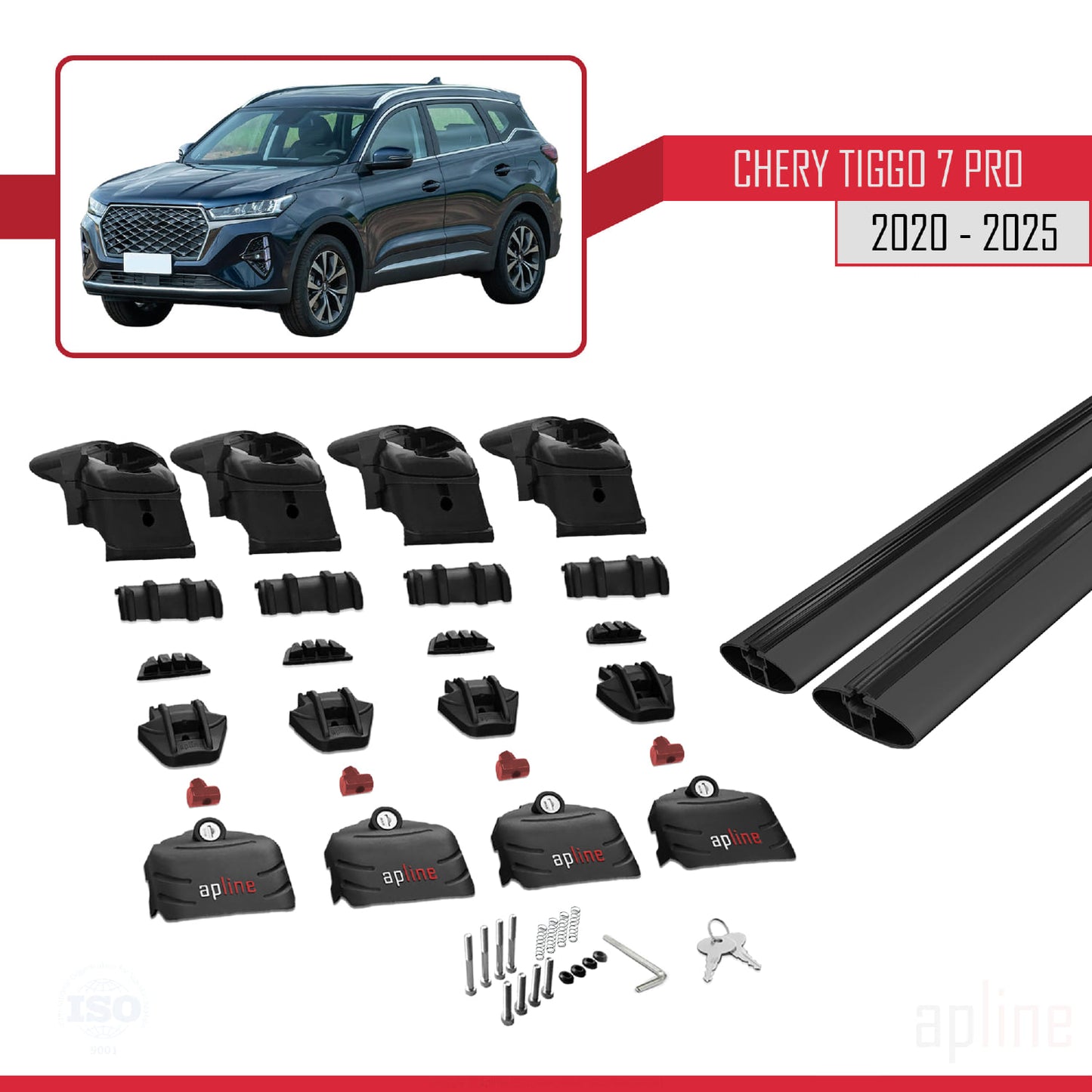 Compatible avec Chery Tiggo 7 (T15) Pro 2020-2025 ACE-2 Barres de Toit Railing Porte-Bagages de Voiture Noir Aluminium 2 Barres