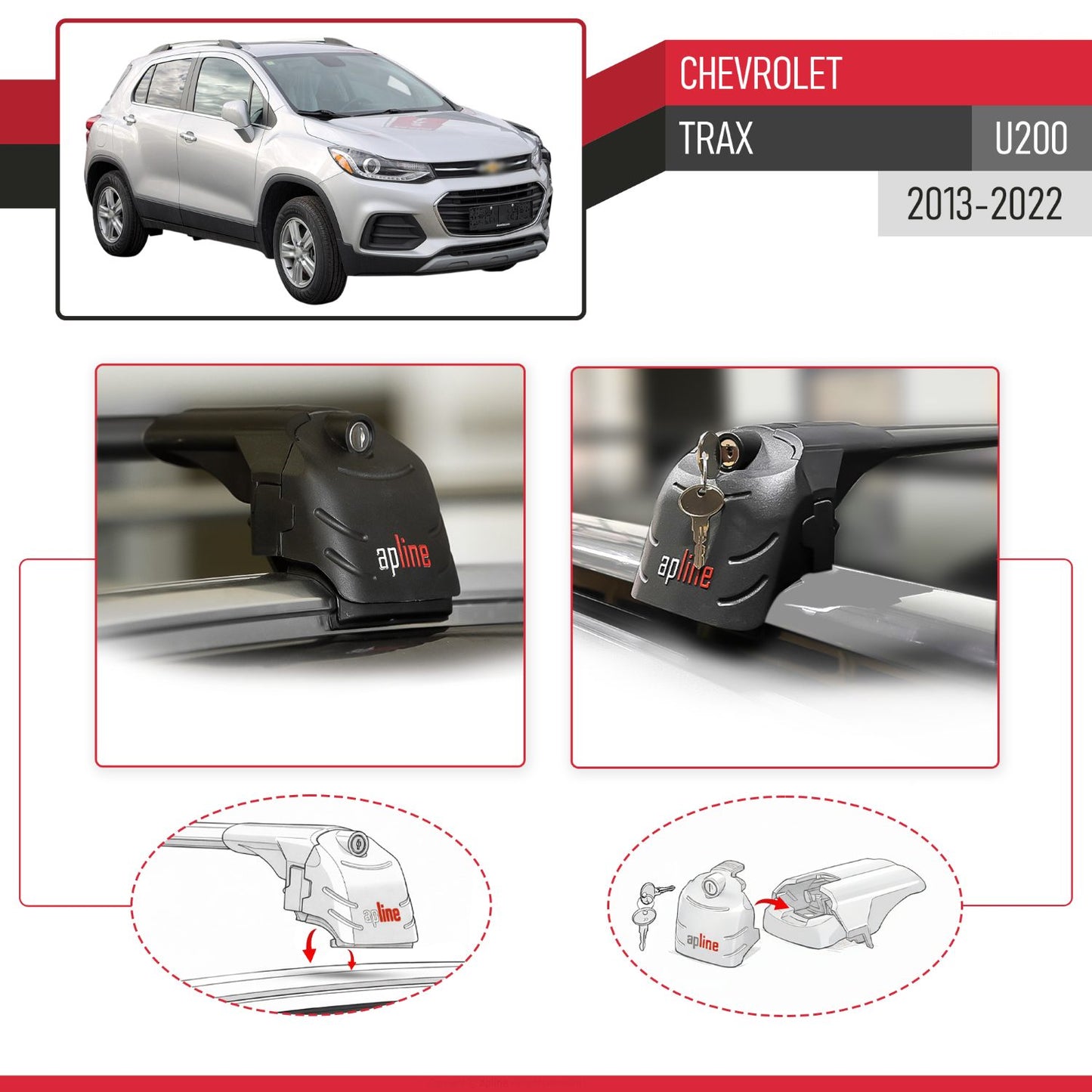 ACE-2 Dakdrager bagagedrager compatibel met Chevrolet Trax (U200) 2013-2022 Spoorstaven Zwart Aluminium 2 Staven