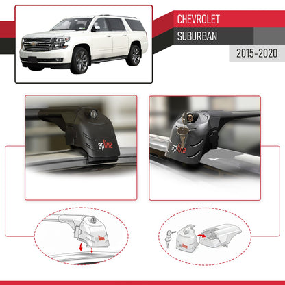 ACE-2 Dakdrager bagagedrager compatibel met Chevrolet Suburban 2015-2020 Spoorstaven Zwart Aluminium 2 Staven